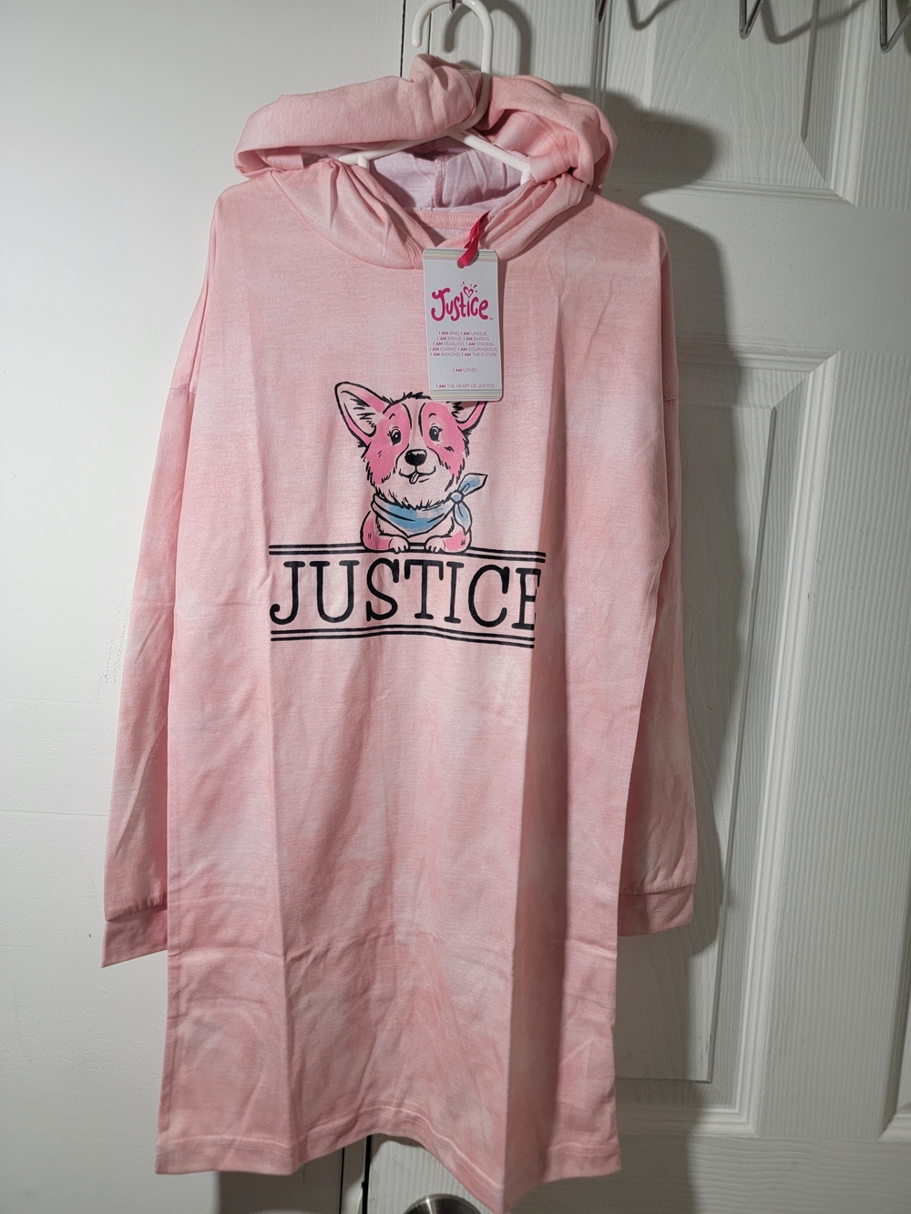 Justice Girls' Pink Hooded Tunic Top with Corgi Graphic